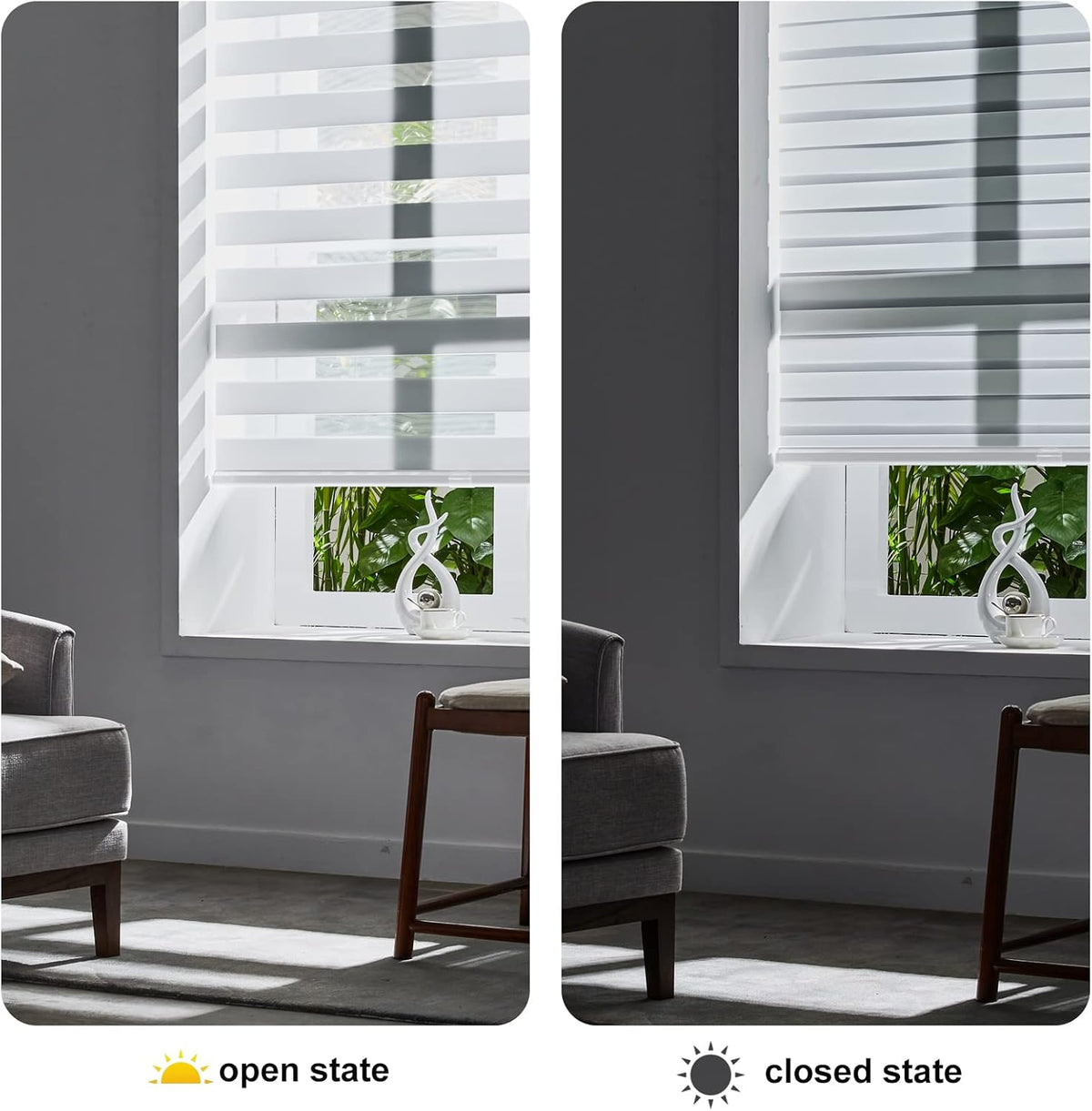 Persilux Zebra Shades Cordless, Light Filtering Roller Blinds for Windows (23" W x 72" H, White) Light Control for Day and Night, Sheer Shades for Home, Office, Bedroom, Bathroom