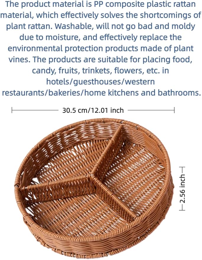 hand-woven round rattan basket storage basket storage box ornaments decorative basket multifunctional picnic food bread basket fruit gift basket key basket. (Circular trident)