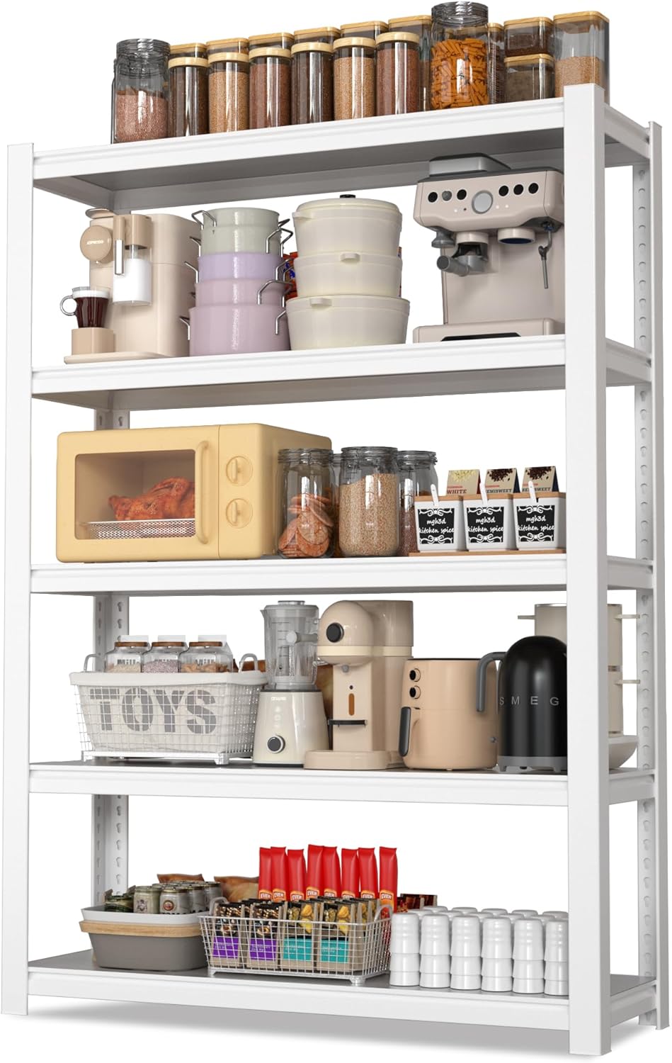 WORKPRO 3000lbs 5-Tier Shelving Unit, 72" H Adjustable Storage Shelves, Boltless Garage Shelving Unit for Garage, Kitchen, Durable Scratch-Resistant Panels, White