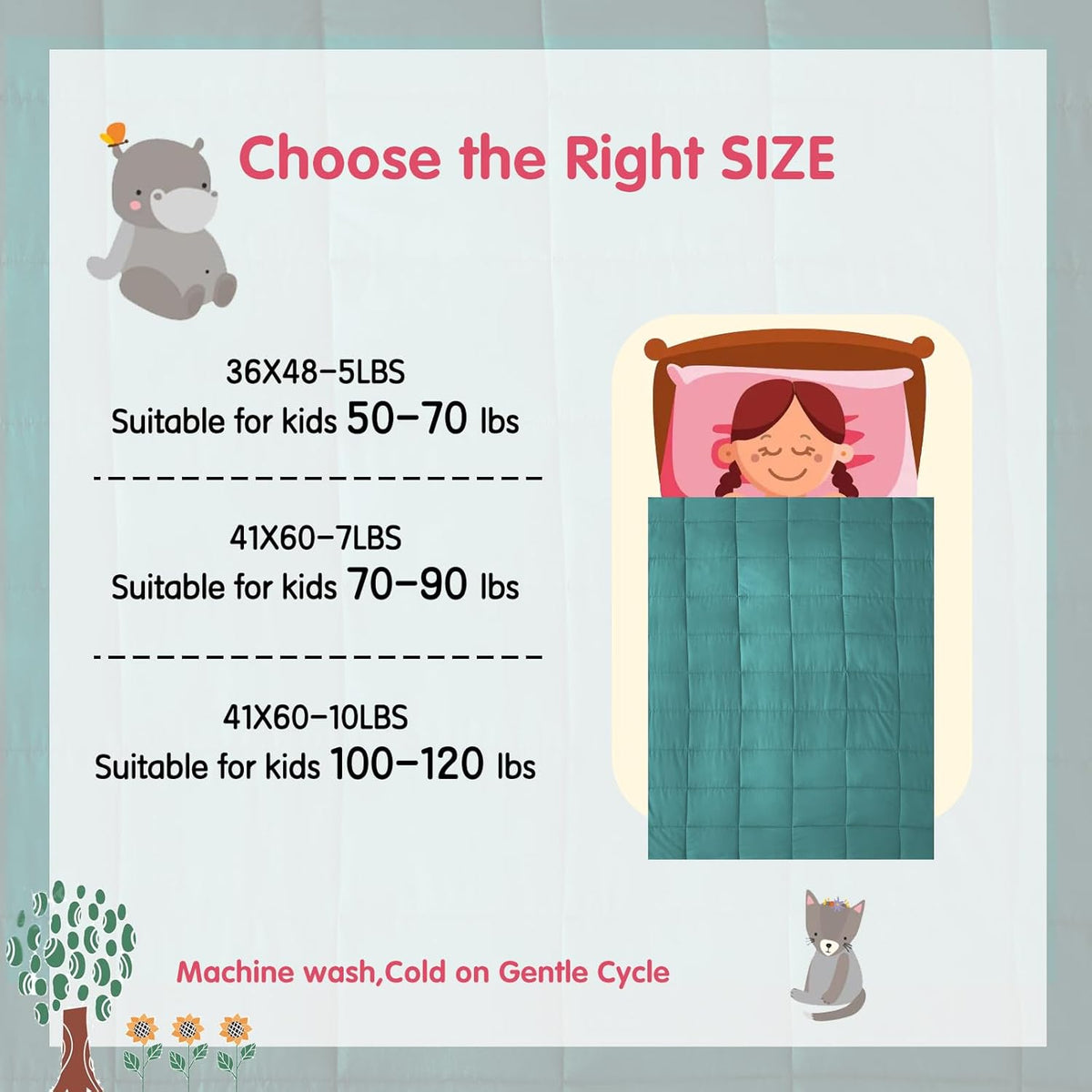 yescool Weighted Blanket (7 lbs, 41" x 60", Teal) Cooling Heavy Blanket for Sleeping Perfect for 60-90 lbs, Breathable Blanket with Premium Glass Bead, Machine Washable