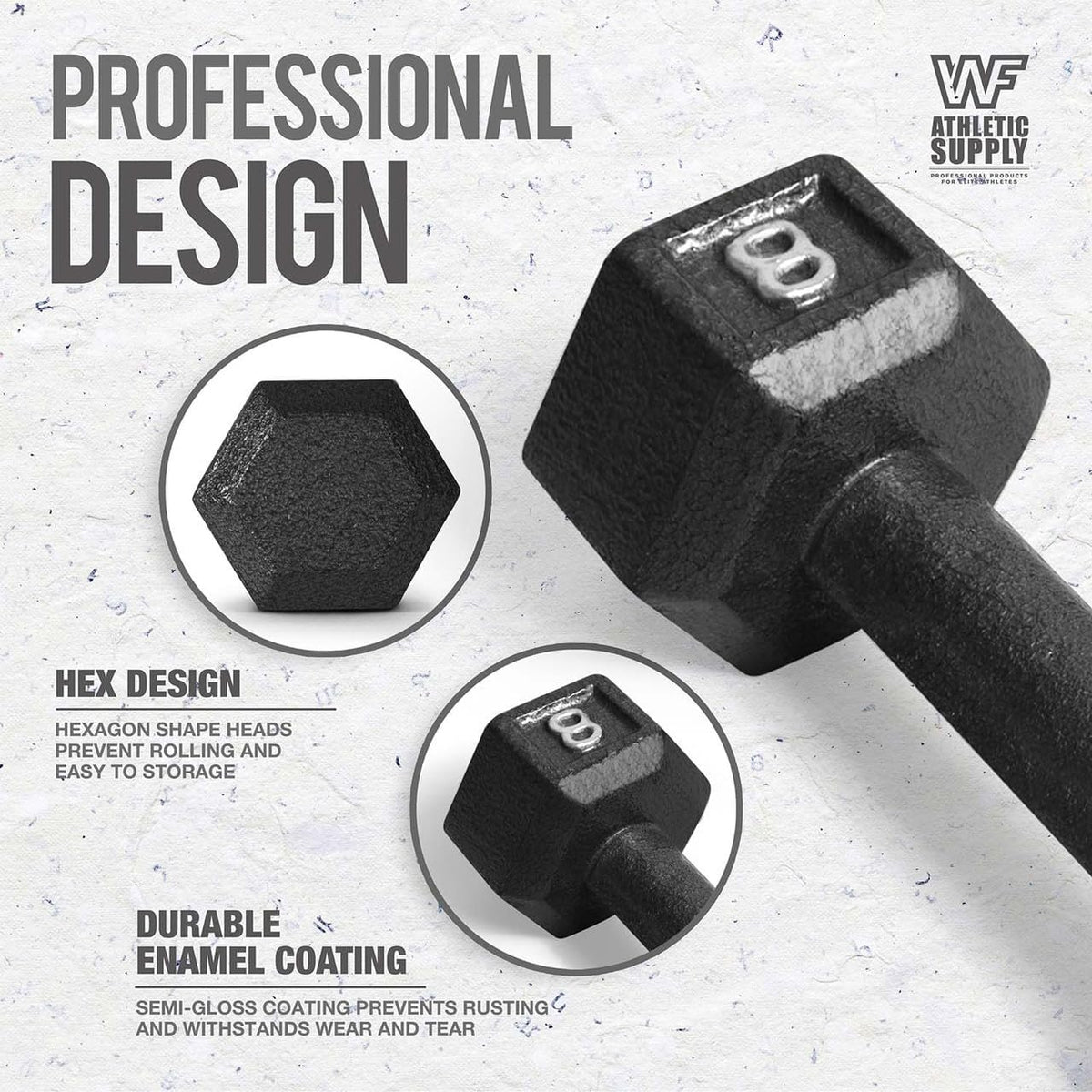 WF Athletic Supply Cast Iron Solid Hexagon Gray/Black Dumbbells, Strength Training Free Weights Set of 2 for Women and Men, Hand Weights Sold by Pairs, Multi-Select Size Options Available