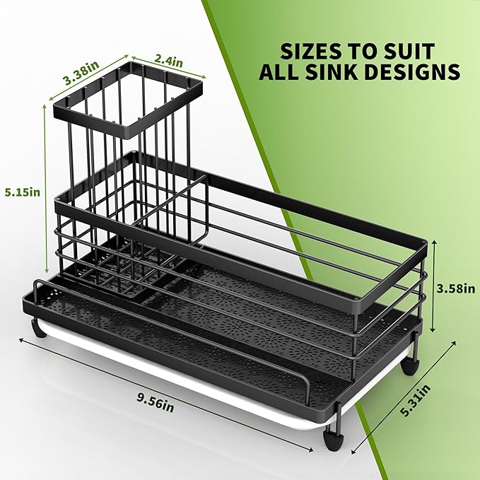 Cisily Large Capacity Kitchen Sink Caddy Organizer, Rustproof Non-Slip Sponge Holder With Dish Brush Holder Organizer, Kitchen Organization and Storage, Essentials Accessories for Countertop