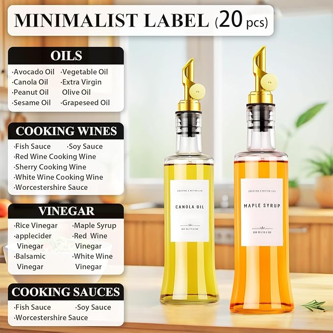 Olive Oil Dispenser Bottles for Kitchen with Bamboo Tray, Oil and Vinegar Dispenser Set, Coffee Syrup Dispensers, Glass Dispensers for Kitchen, Dispenser Bottle of 300ml - Set of 2 Gold