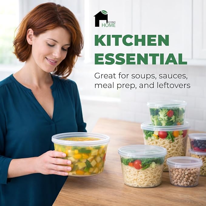 EconoHome Clear Deli Containers with Lids - 240-Pack, 16oz Plastic Containers with Lids for Food Storage, Meal Prep, Leftover, Restaurant Business, Takeout - Fridge, Microwave & Freezer-Safe