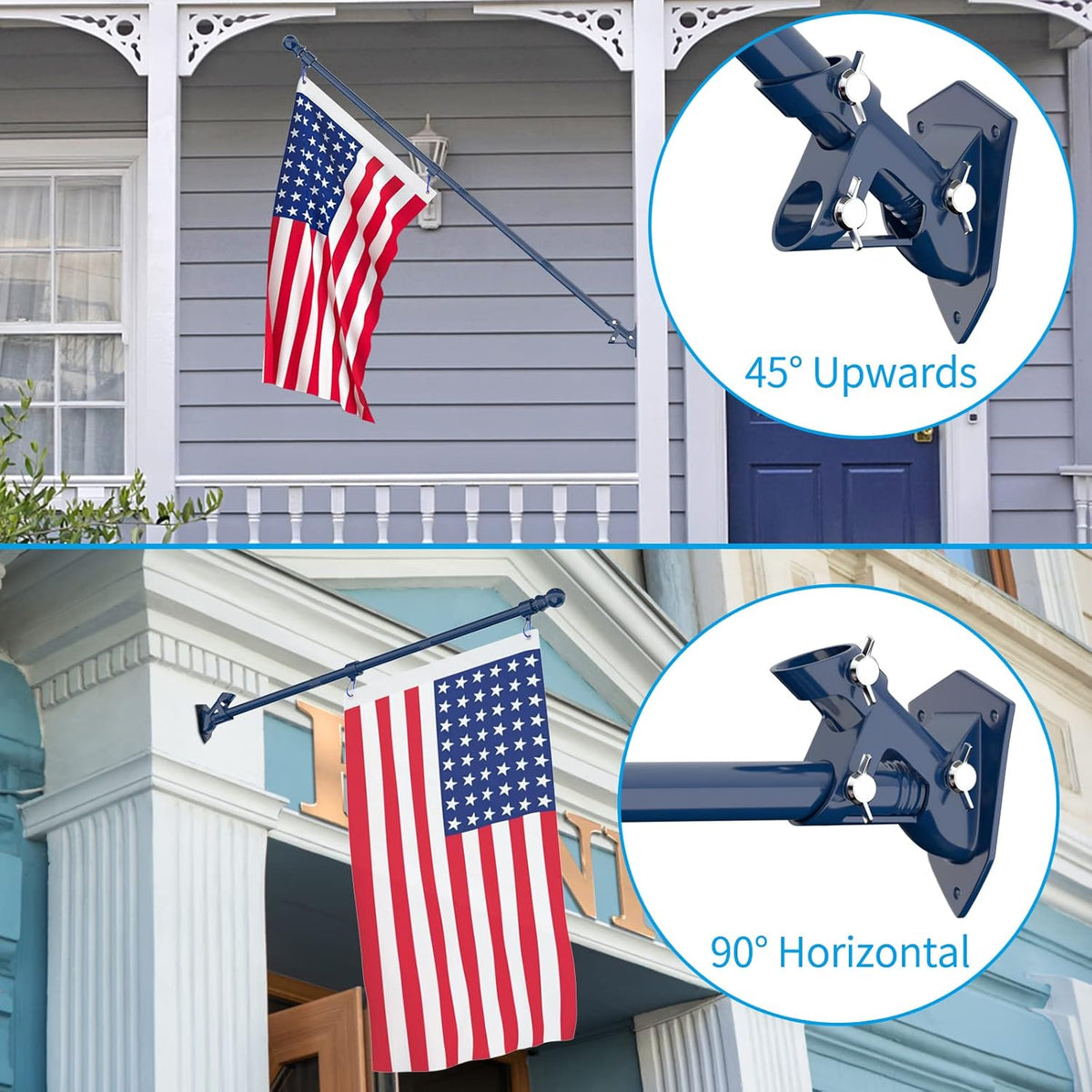 ZMTECH Flag Pole - Upgraded Bracket,(2 Packs) 6 FT Stainless Steel Flag Poles for Outside House, Residential or Commerical, Tangle Free Flag Pole Kit for American Flag (Without Flag, Blue)