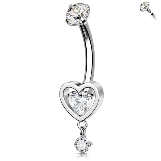Melighting Heart Titanium Belly Button Ring Internally Threaded 14G Dangle Belly Ring Belly Piercing Jewelry Titanium G23 Naval Ring Clear Cz 10mm Body Piercing Jewelry