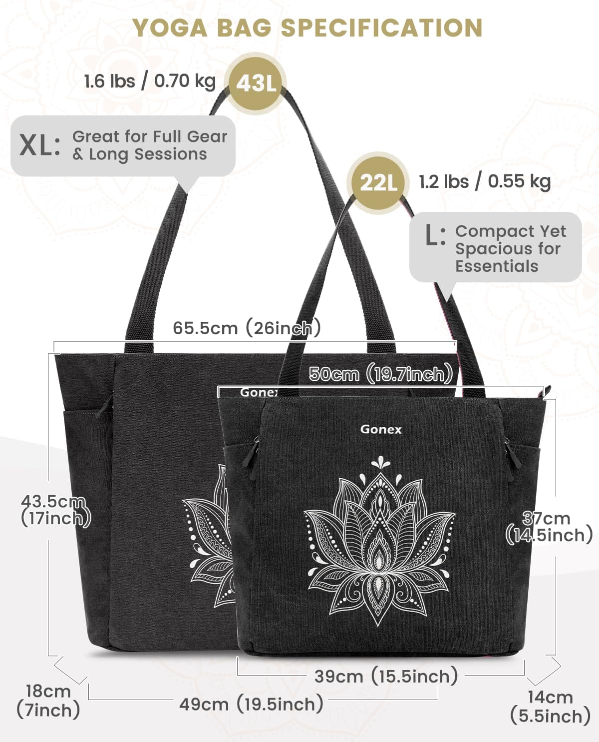 Gonex Yoga Mat Bag, Large Tote Bag with Multi Pockets for Women Men, Canvas Mat Carrier, Full Zipper Easy Access for Pilates Gym Travel