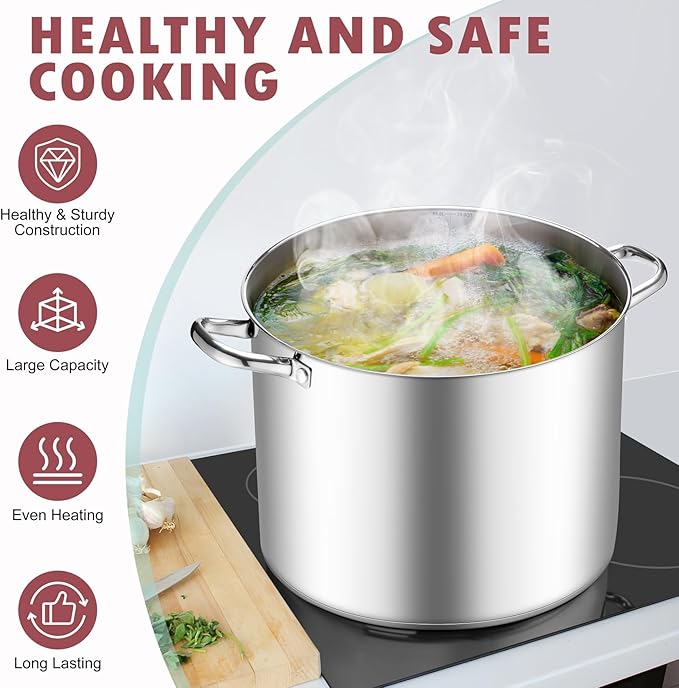TeamFar 20QT Stock Pot, Stainless Steel Stockpot Large Induction Cooking Pot with Lid & Tri-ply Bottom, for Soup Seafood Cooking, Sauce Canning, Non Toxic & Heavy Duty, Various Stovetops Suitable