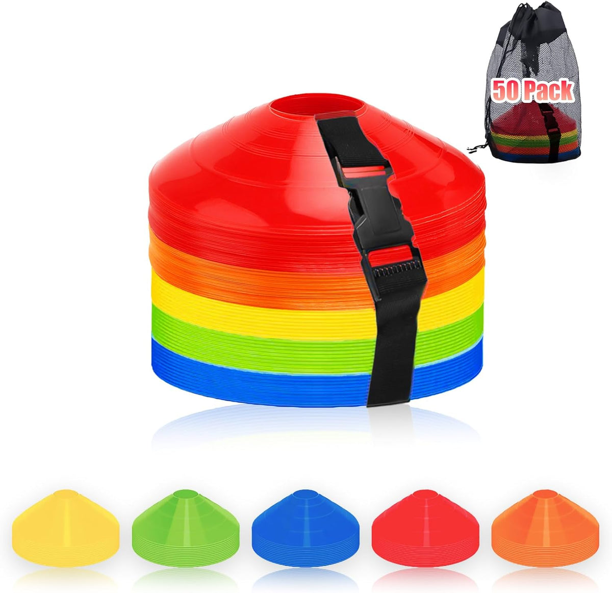 Ashsajkd(Set of 25/50/100 - Agility Soccer Cones with Carry Bag and for ， Football Cones for TrainingFootball, Basketball, Coaching, Agility Cones for Indoor and Outdoor Games