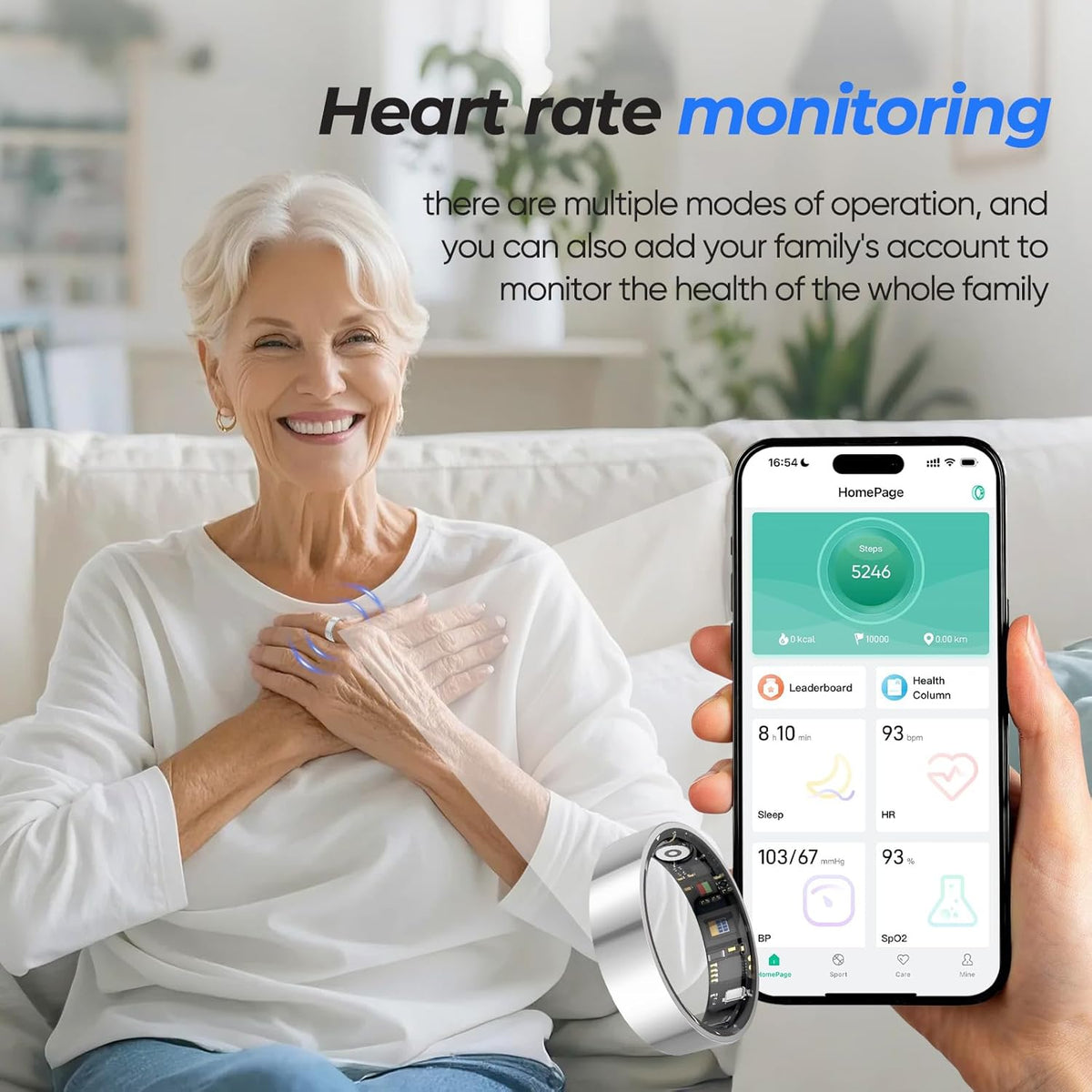 Smart Health Ring for Women Men Fitness Tracker with Heart Rate, Blood Pressure,Blood Oxygen,Step Counting, Sleep Monitoring,IP68 Waterproof for iPhone and Android, No Subscription Fee (Silver, 9)