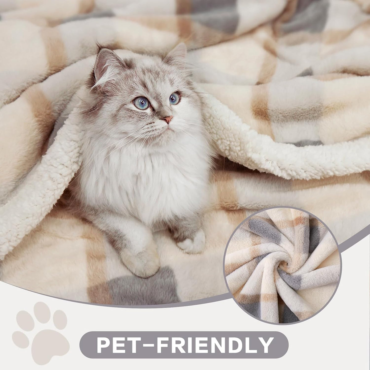 PU MEI Super Soft Faux Rabbit Fur Sherpa Fleece Throw Blanket, Reversible Luxury Cozy Cute Furry Blanket, Plush Warm Shaggy Fluffy Checkered Blankets for Sofa Couch Bed (Grey-Plaid, 80" x 90")