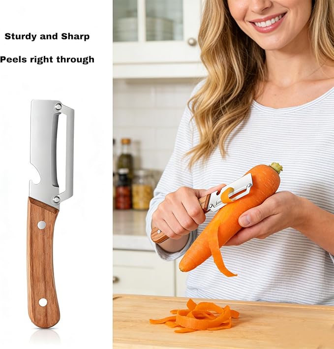 Vegetable Wooden Peeler for Kitchen Tool,Premium 2-in-1 Multifunctional Fruit & Vegetable Peeler with Built-in Bottle Opener, Ideal for All Fruits and Vegetables Needing Peeling