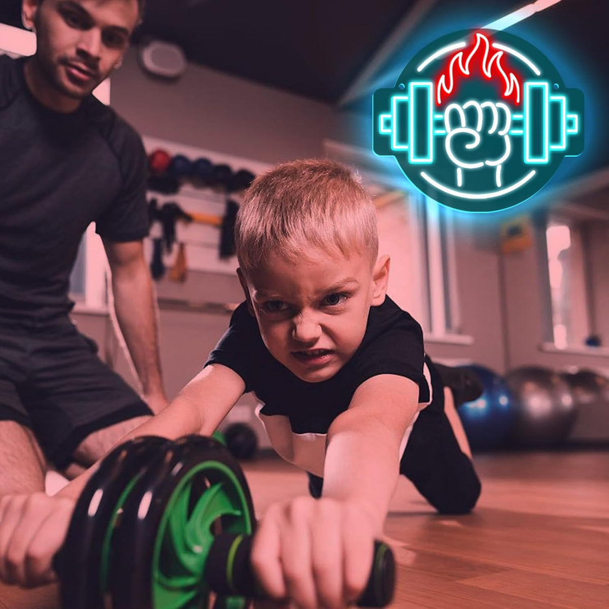 Gym Led Neon Sign- Gym Neon Light Dumbbell Sign for Home Gym Fitness Club Boy's Room Sports Room Decor Neon Light Fitness Club Neon Signs for Wall Art Birthday Gift 5V(13 * 11.81 Inch)