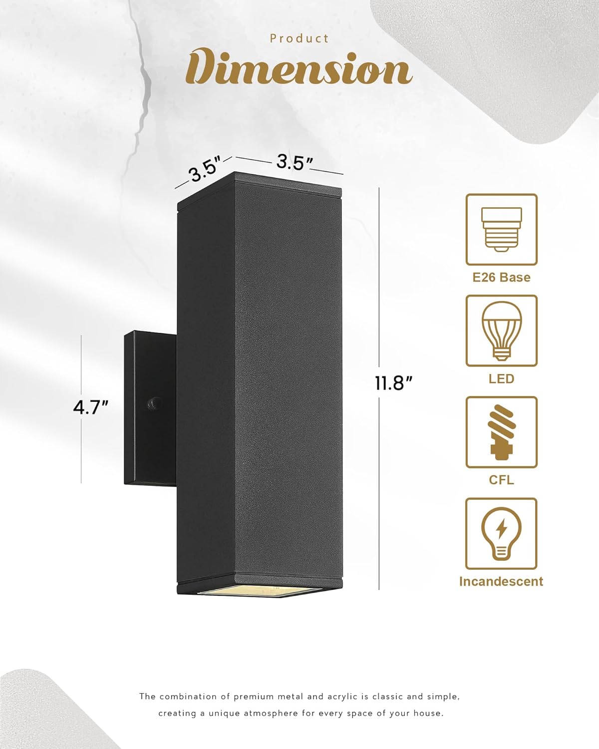 Ken & Ricky Outdoor Wall Lights, Modern Outdoor Light Fixture, Aluminum Waterproof, Black Up and Down Outdoor Porch Light with Glass Cover, KR3324-W-1PK