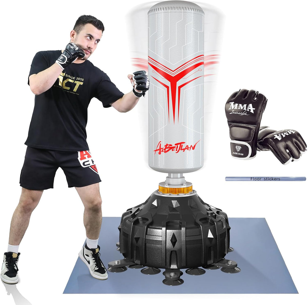 Freestanding Punching Bag with Boxing Gloves, Boxing Bag with Suction Cup Base for Adult Teens-Standing Kickboxing Bag for Home Office Gym