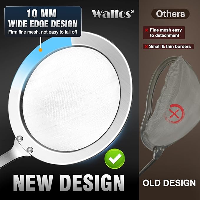 Walfos Fat Skimmer Spoon, 304 Stainless Steel Fat skimmer For Cooking, Fine Mesh Strainer, Food Strainer Fit For Separation Of The Floating Foam, Fat, Grease - Set of 2 Sise