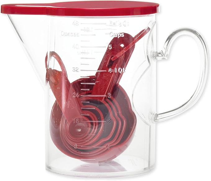 Measuring Cups and Measuring Spoons Set of 10 Pieces, Supreme Housewares Plastic Multi-Purpose Home Essentials Cooking, and Baking Tools BPA Free Dishwasher Safe for Liquid and Dry (Red)