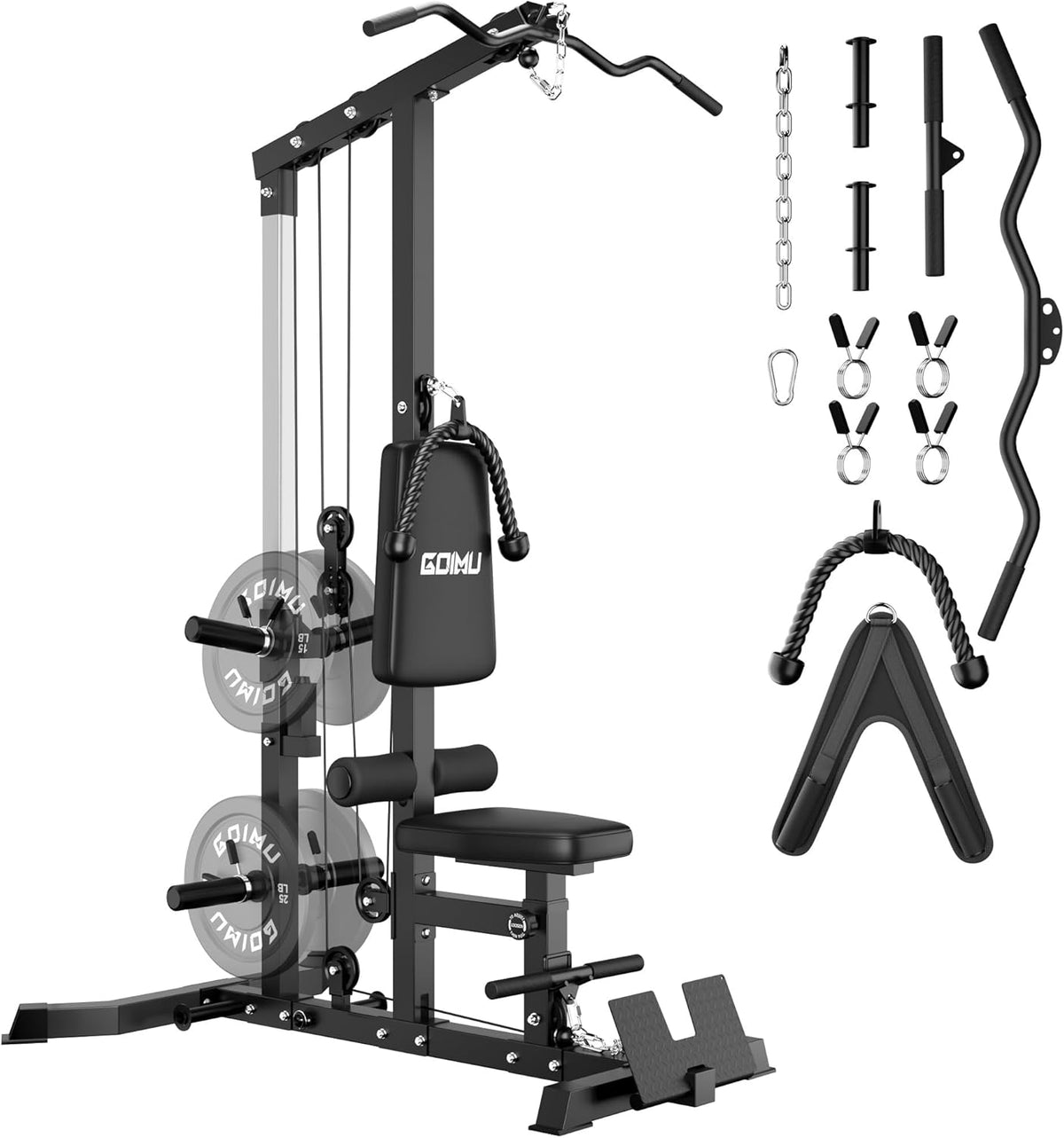 LS01 LAT Pulldown Machine, LAT Row Cable Machine with AB Crunch, LAT Tower with Cable Row Attachments, 3 in 1 Pulley Stations for Home Gym