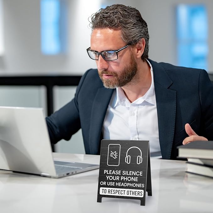 Funny Home Office Reminder Decor Caution Desk Signs Team Gifts for Employees Boss Humorous Shelf Desk Decorations Supplies Cubicle Table Decorations Silence Your Phone White Elephant Gift
