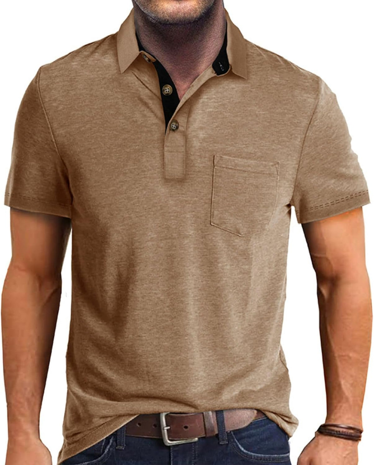Men's Casual Polo Shirts Classic Button Basic Short Sleeve Shirt Solid Color Cotton Tees Golf Stylish Tops