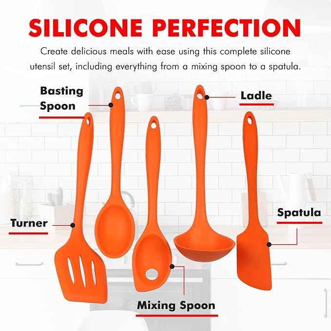 Chef Craft Premium Silicone Kitchen Tool and Utensil Set, 5 Piece, Orange