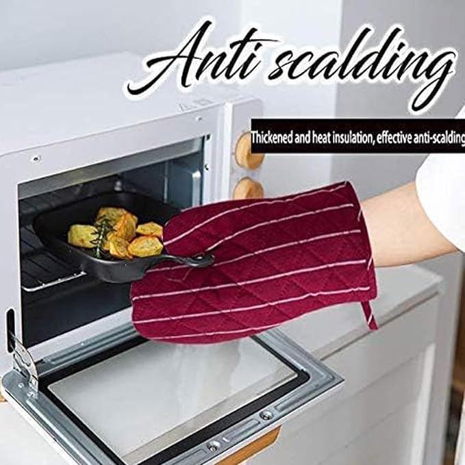 4Pcs Oven Mitts and Pot Holders, Heat Resistant Oven Mitts Set with Pothholder,Heat Resistant Microwave Gloves Safe for Baking,Cooking, BBQ (Red)