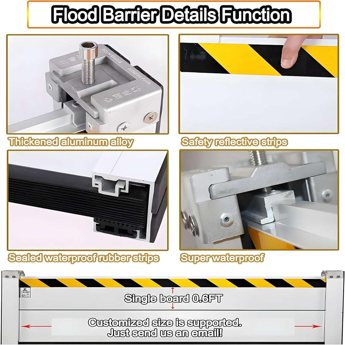 Flood Barriers for Home Exterior - Aluminum Alloy Outdoor Easy Flood Barrier Garage Doors Water Barriers for Flooding,H7.9 Inch/L12FT