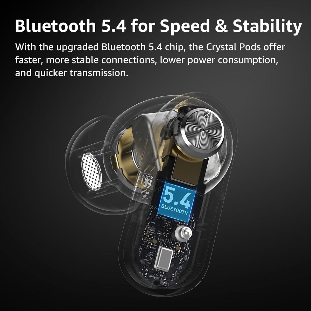 TOZO Crystal Pods Hybrid Active Noise Cancelling Wireless Earbuds, 10mm Drivers Deep Bass Stereo Sound, 4 Mics Smart ENC AI Calls, 32 EQ via App, Bluetooth 5.4 Headphones, Crystal Case Design