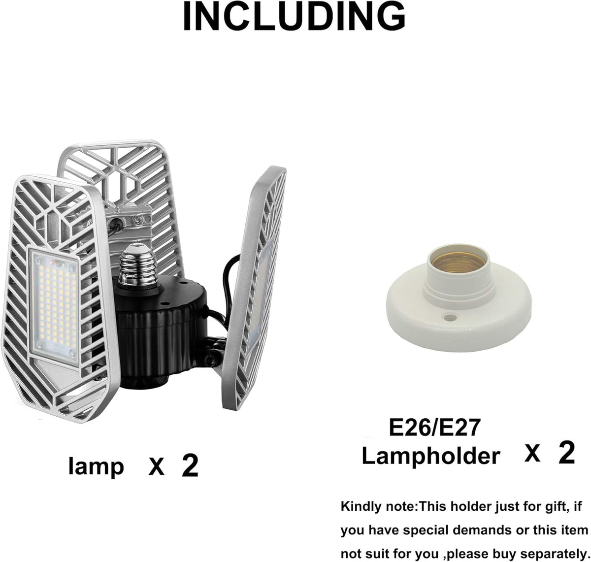 2-Pack Deformable LED Garage Ceiling Lights, 9000 Lumens, 82W CRI 80, Adjustable Shop Lighting (No Motion Activated)