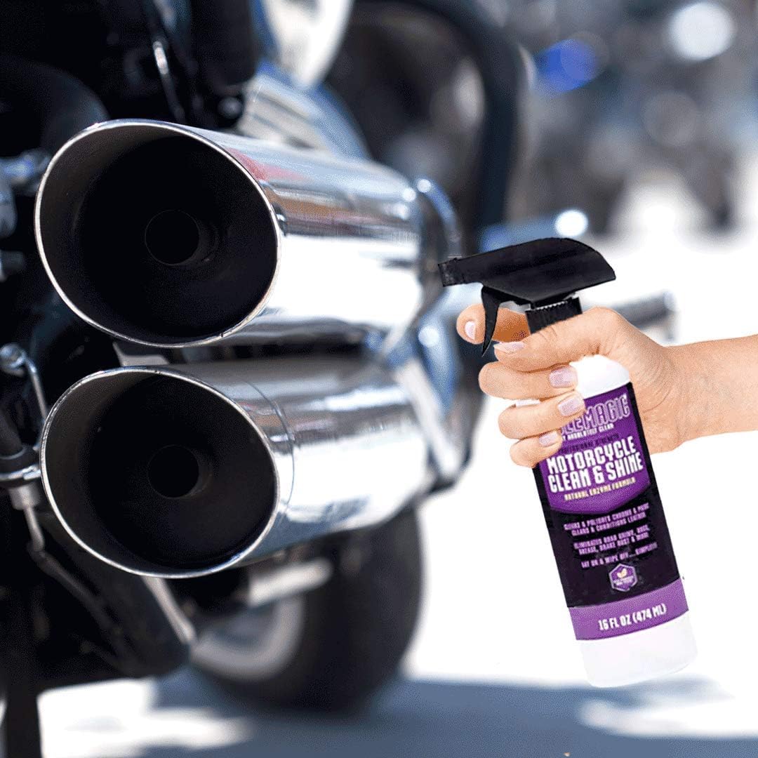 CycleMagic Motorcycle Clean and Shine - Motorcycle Cleaner & Conditioner | Chrome Cleaner, Leather Cleaner, Paint & More | Eliminates Grime, Brake Cleaner, Dirt & Debris | USA Made (16oz Spray Bottle)