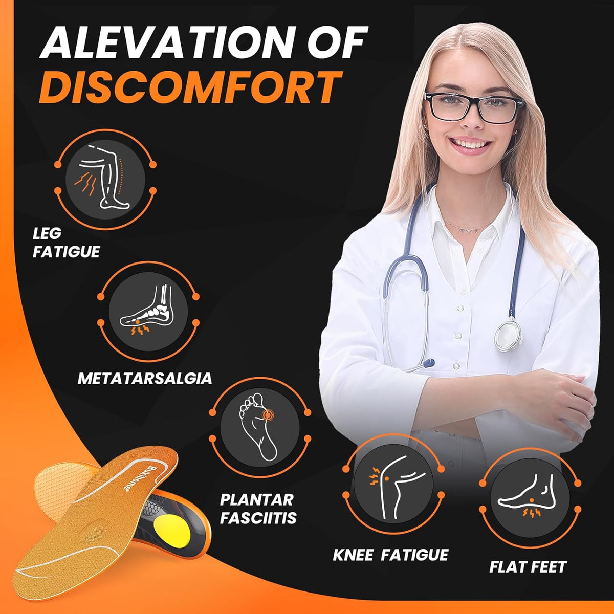 Bukihome Work Boot Insoles for Construction & Standing All Day - Heavy Duty Orthotic Shoe Inserts with Shock Absorption, Arch Support & Fatigue Reduction Durable Support Fits Work Boots -S