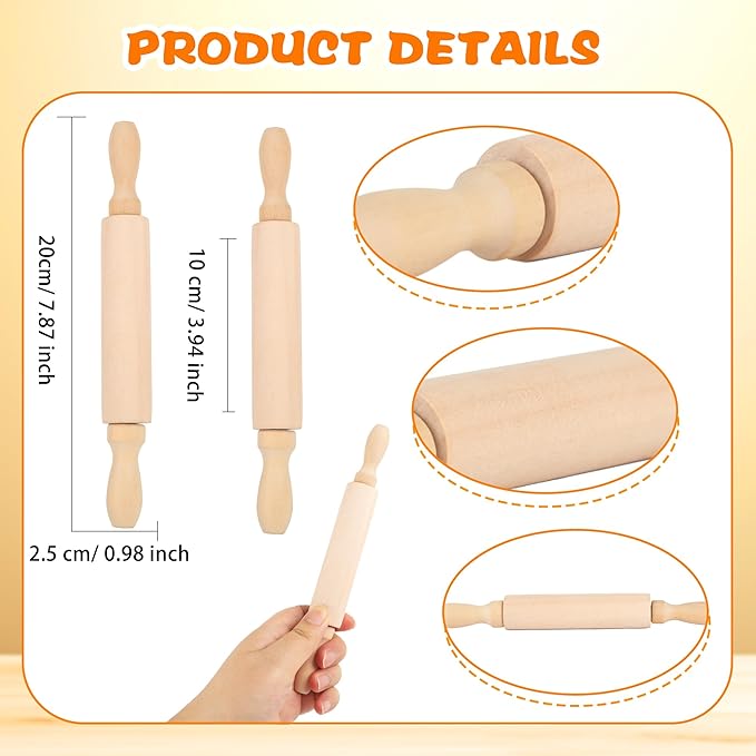 16 Pcs 8 Inch Mini Wooden Rolling Pins Small Wood Rolling Pin Wooden Roller for Girls and Boys Kitchen Baking Pastry Cake Cookie Chef Role-playing Game
