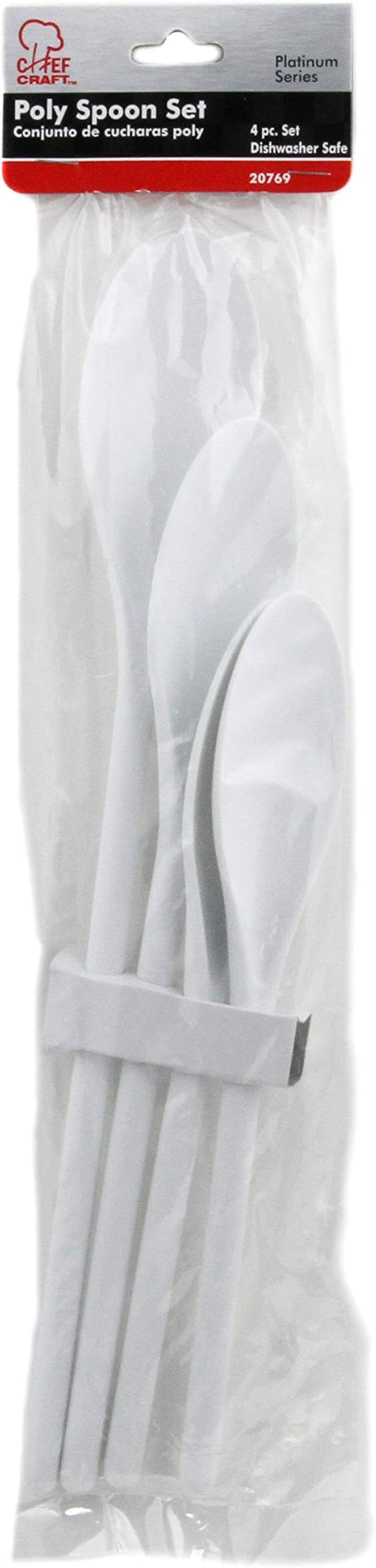 Chef Craft Select Plastic Spoon Set, 10-14.5 inch 4 Piece, White (Pack of 2)