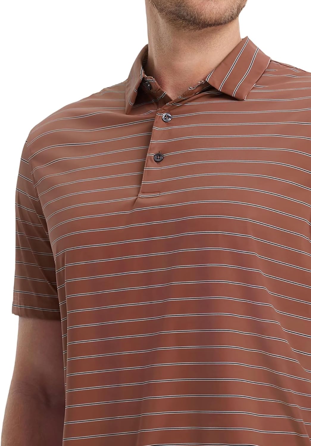 M MAELREG Mens Striped Golf Shirts Short Sleeve Silk-Like Touch Water-Resistant Breathable Soft Collared Polo Shirts for Men