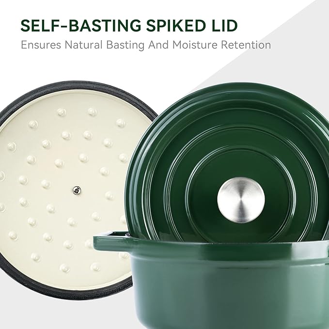 Miereirl 6.5 Quart Enameled Dutch Oven Pot with Lid, Cast Iron Dutch Oven with Dual Handles for Bread Baking, Cooking, Non-stick Enamel Coated Cookware (Green)