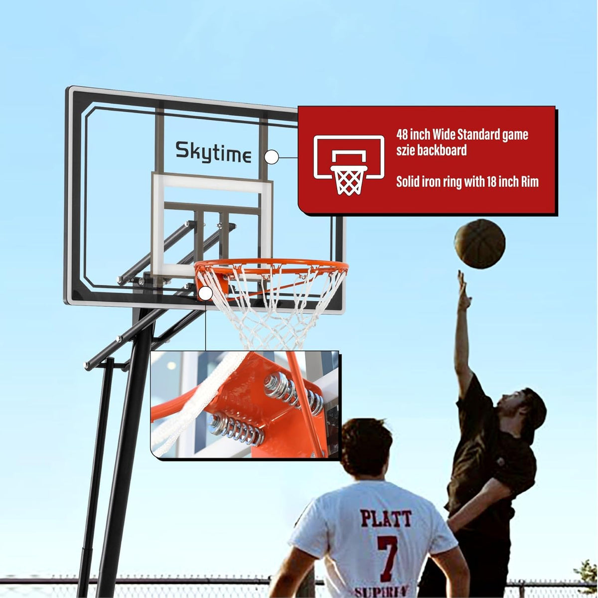 Basketball Hoop 44&48 Inch Backboard Portable Basketball Hoop Outdoor,5.3-10ft Stepless Regulation Crank Adjust Basketball Goal System
