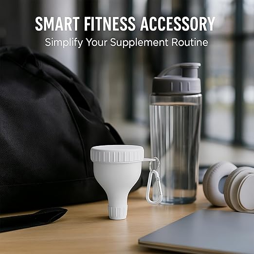 2 Pack Protein Powder Container to Go - Mini Funnel with Keychain and Keyring, Water Bottle Funnel for Shakers（White）