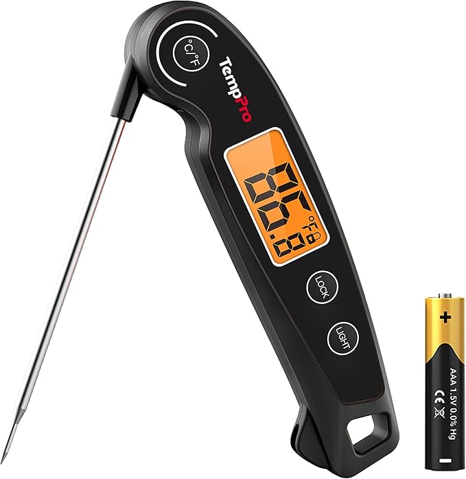 ThermoPro TP605 Instant Read Meat Thermometer for Cooking, Waterproof Digital Food Thermometer with Large Backlit LCD, 180° Foldaway Probe Kitchen Thermometer for Grilling, Smoking & Candy Making