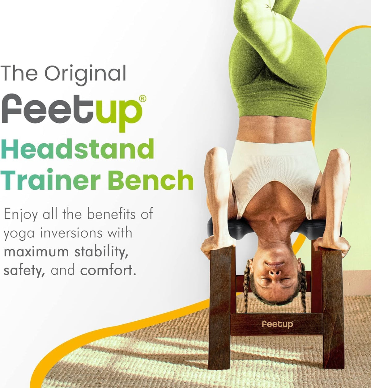FeetUp - The Original Yoga Headstand Bench, Vegan Handstand Trainer Bench and Stand, Strength Training Inversion Equipment for Relaxation and Strength, Includes App & Starter Kit, #1 Worldwide