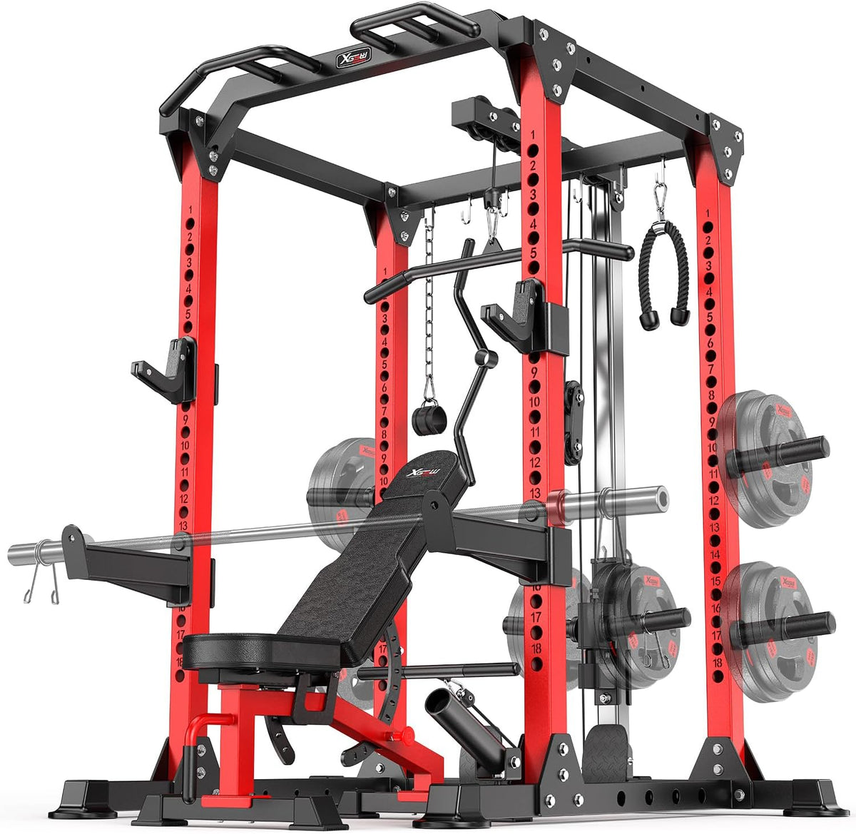 Power Rack Power Cages Multi-Function Squat Rack with Cable Crossover System Selectable More Training Attachment Weight Cage for Garage & Home Gym
