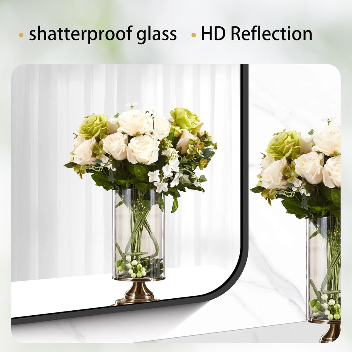 60" x 40"Bathroom Mirror, Matte Black Wall Mirror with Metal Frame, Decorative Rectangular Vanity Mirror for Bedroom Bathroom Living Room Entryway (Horizontal/Vertical)