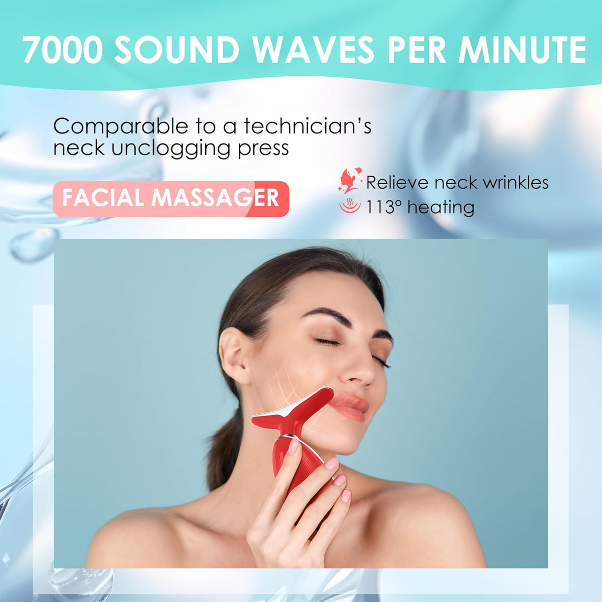 Facial Massager Red-Light-Therapy-for-Face and Neck, Face 𝖲 culpting Wand with 7 Color (Bright Red)