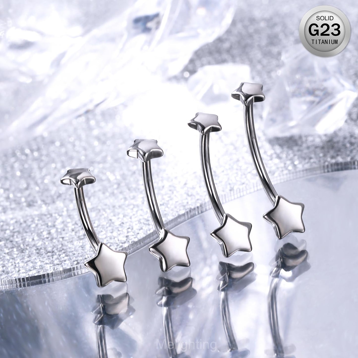 Melighting Titanium Belly Button Ring 14G Star Belly Ring Internally Threaded G23 Titanium Belly Piercing Hoop Navel Barbell Body Piercing Jewelry