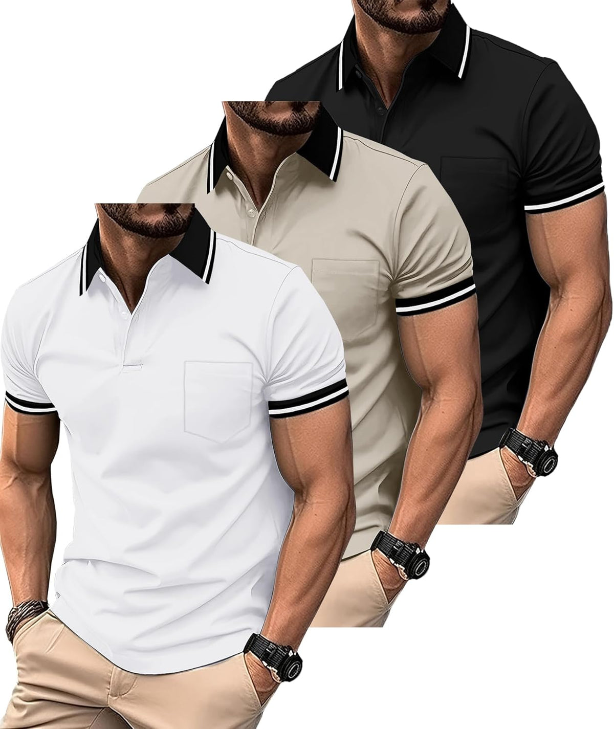 ZITY 3 Pack Men Polo Shirts Short Sleeve with Pocket Sport Wicking Shirts for Men Casual Athletic Collared T-Shirts