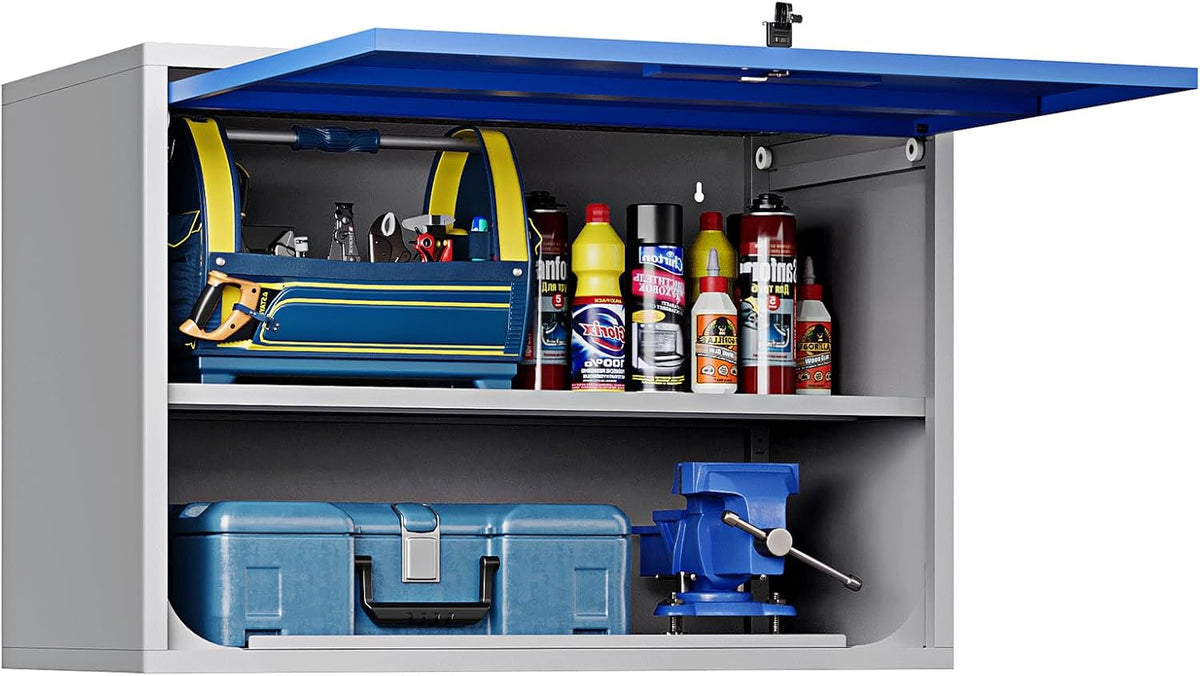 Metal Wall-Mounted Storage Cabinet Tool Chest - 22" H Steel Garage Cabinet With Lockable Door - Utility Trailer Rack Assembly Required