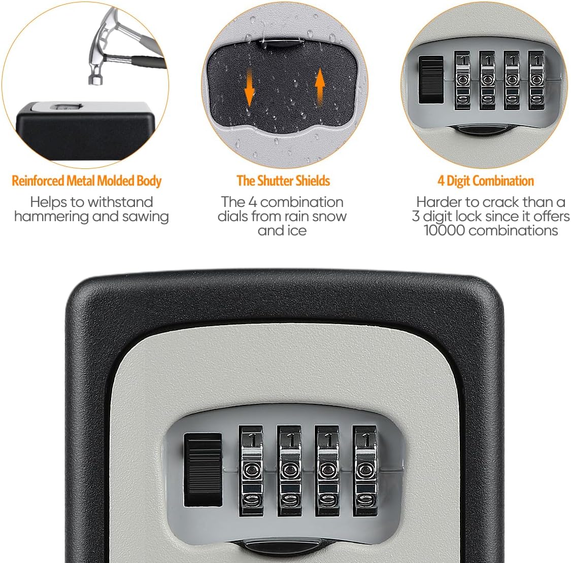 Key Lock Box Wall Mounted, Fayleeko 4 Digit Combination Lockbox for Outside, House Keys - 5 Keys Capacity, Key Safe Security Storage Lock Box for Indoor, Outdoor, Garage, Garden, Store (Grey, 4Pack)