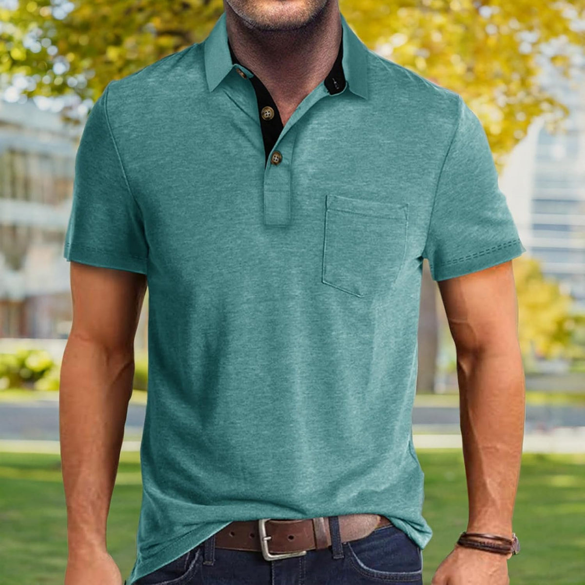 Men's Casual Polo Shirts Classic Button Basic Short Sleeve Shirt Solid Color Cotton Tees Golf Stylish Tops