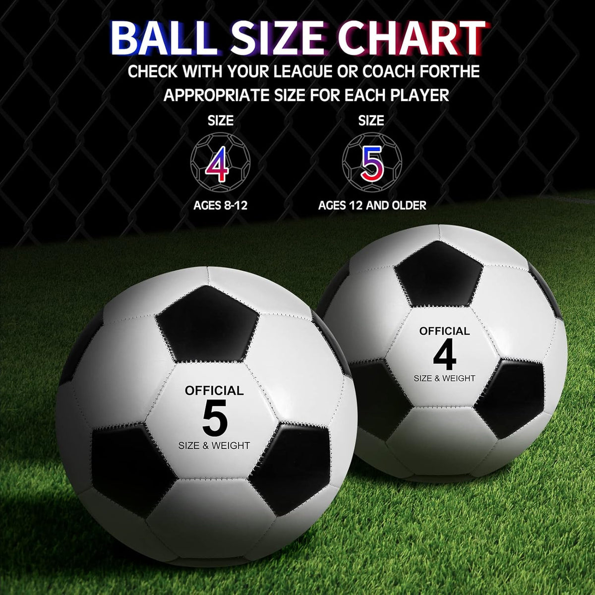 HyDren 4 Pack Soccer Ball with Pump Official Size 4/5 Deflated Soccer Balls Bulk for Outdoor Indoor Practice Training Sport Gift for Kids Boys Teen Youth Adult