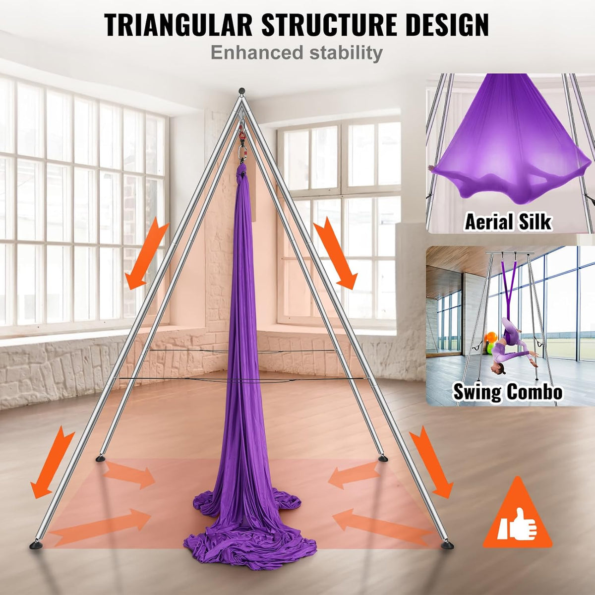 VEVOR Aerial Yoga Frame, 9.67 ft Height Swing Stand, Max 551.15 lbs Load Chrome-Plated Steel Pipe Inversion Yoga Rig for Indoor Outdoor Use