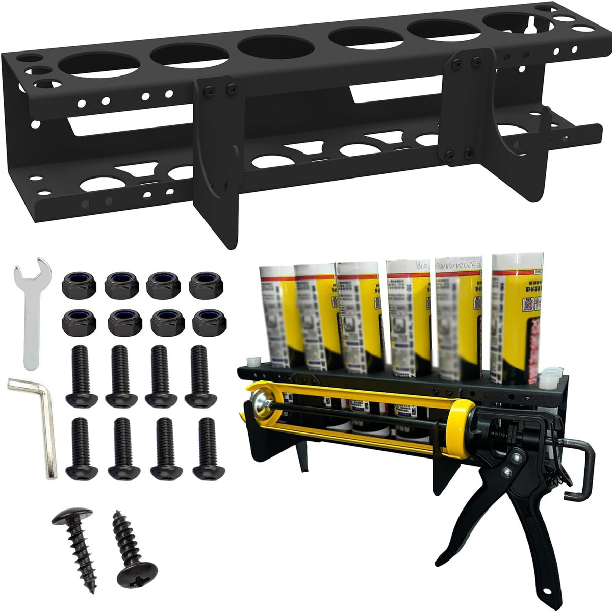 Caulking Tube and Caulking Gun Holder, Caulking Gun Storage Rack, Handy Rack for Caulking Tubes and Gun, Caulking Gun Holder Caulking Gun Storage Organizer for Workshop, Shop, Garage (1)